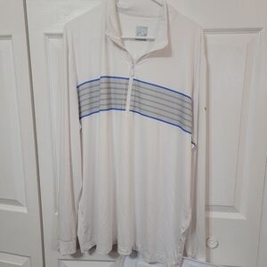 Callaway Mens XLWhite Long Sleeve Quarter-Zip Shirt with Blue and Gray Stripes